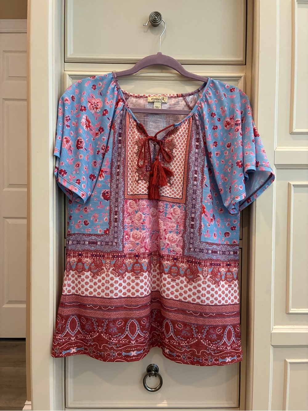 ONE WORLD Boho Patchwork Tunic - Blue & Red